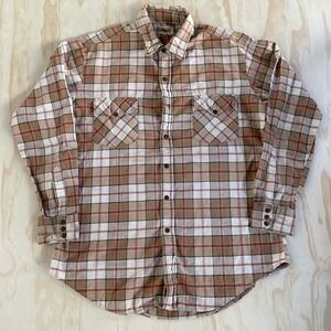 Vintage 80s Masterbuilt Mens Large Brown Plaid Long Sleeve Button Up Shirt